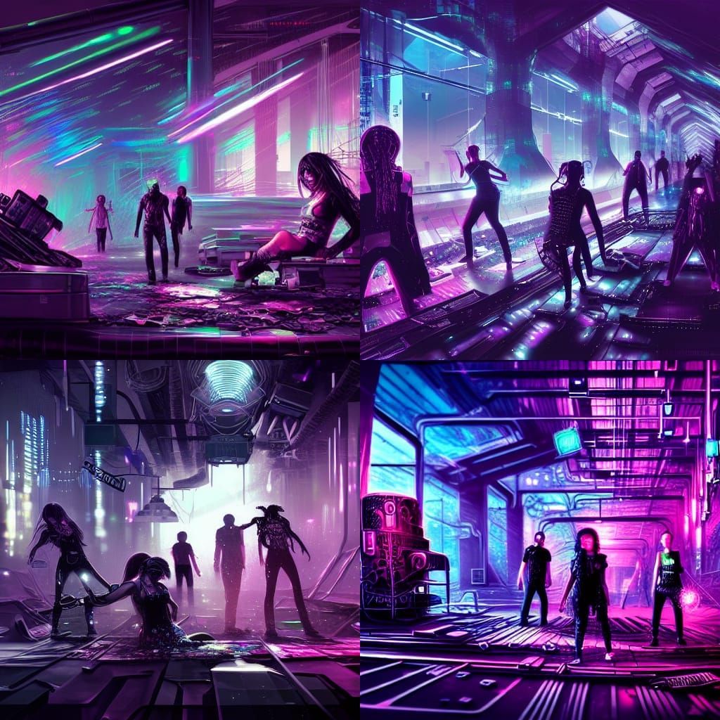 Cyberpunk Club Scene in Dystopian Style