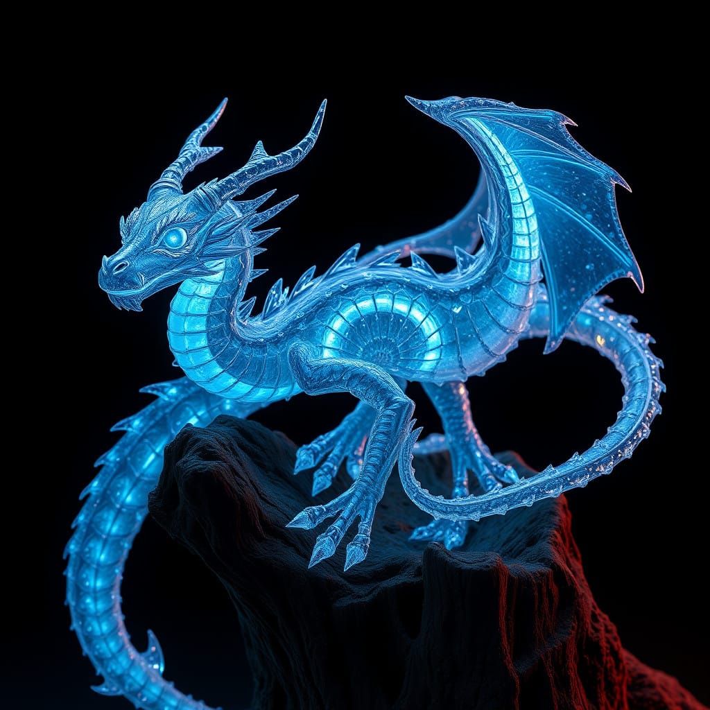 Ethereal Dragon Woman on Gnawed Tree Stump in Bioluminescent...