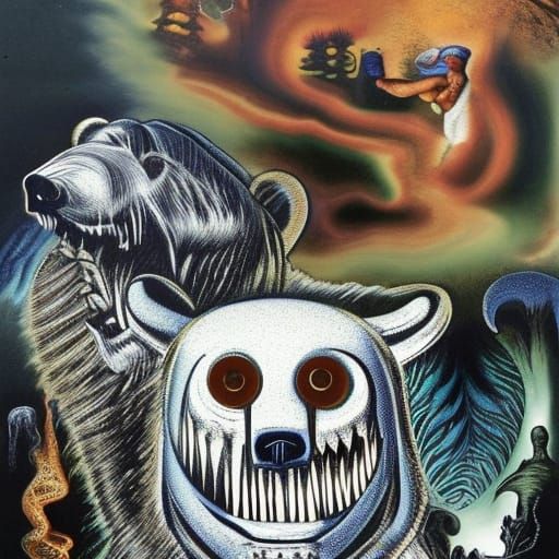 Terrifying Bear Attack: Quantum Horror Art