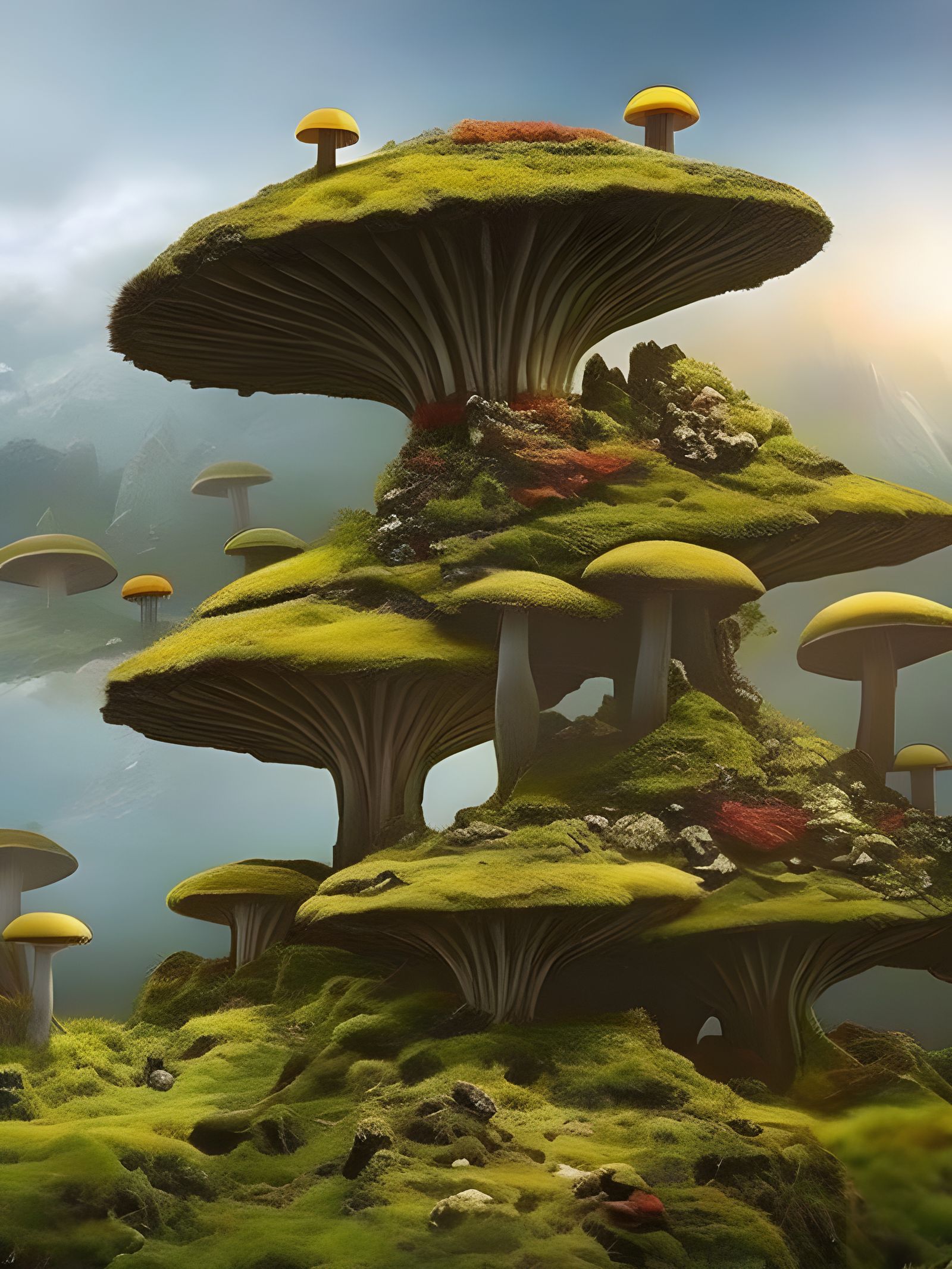 Colorful Fungal Alien Landscape in Dark Fantasy Style