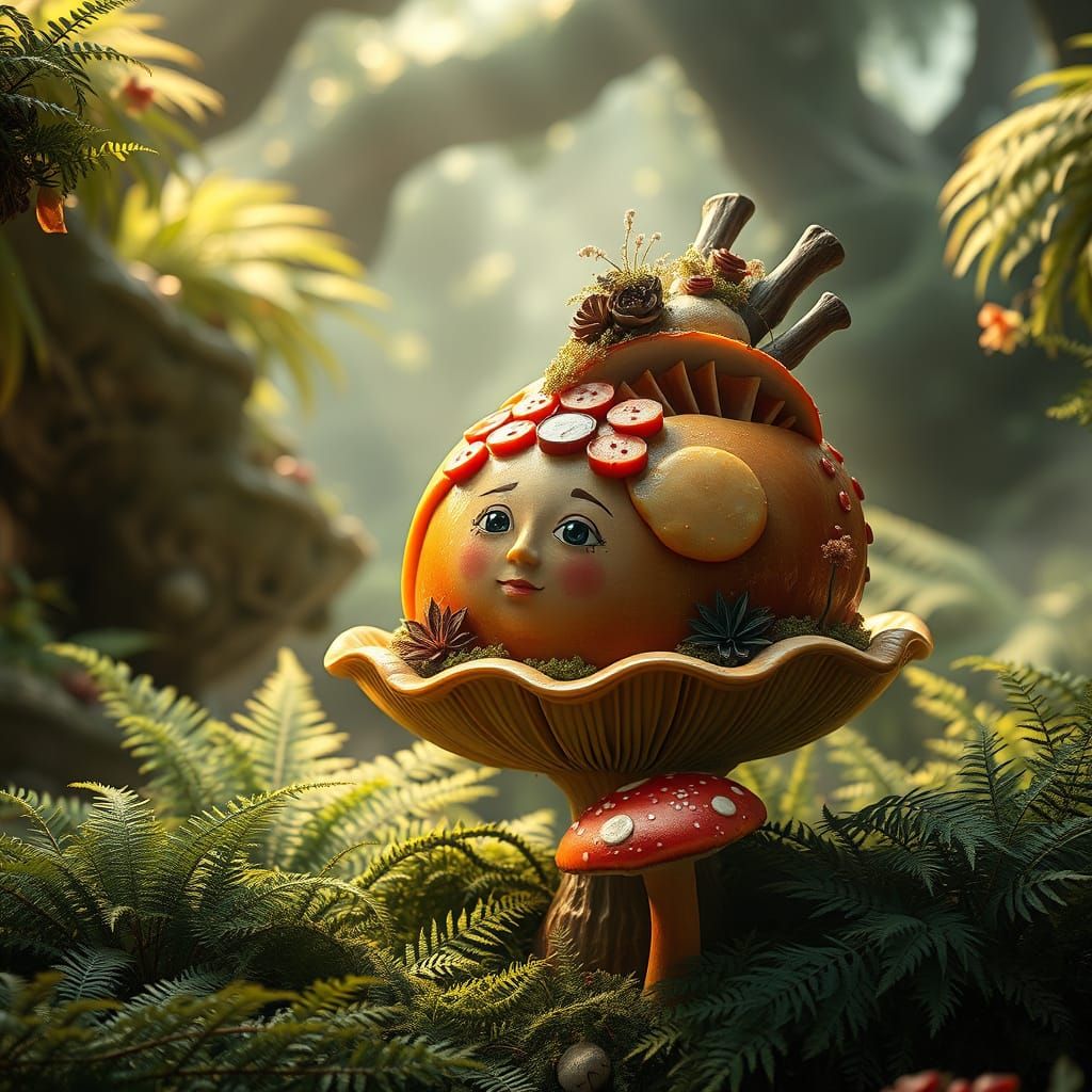 Surreal Ham Enchants Whimsical Fern Garden in Hypermodernist...