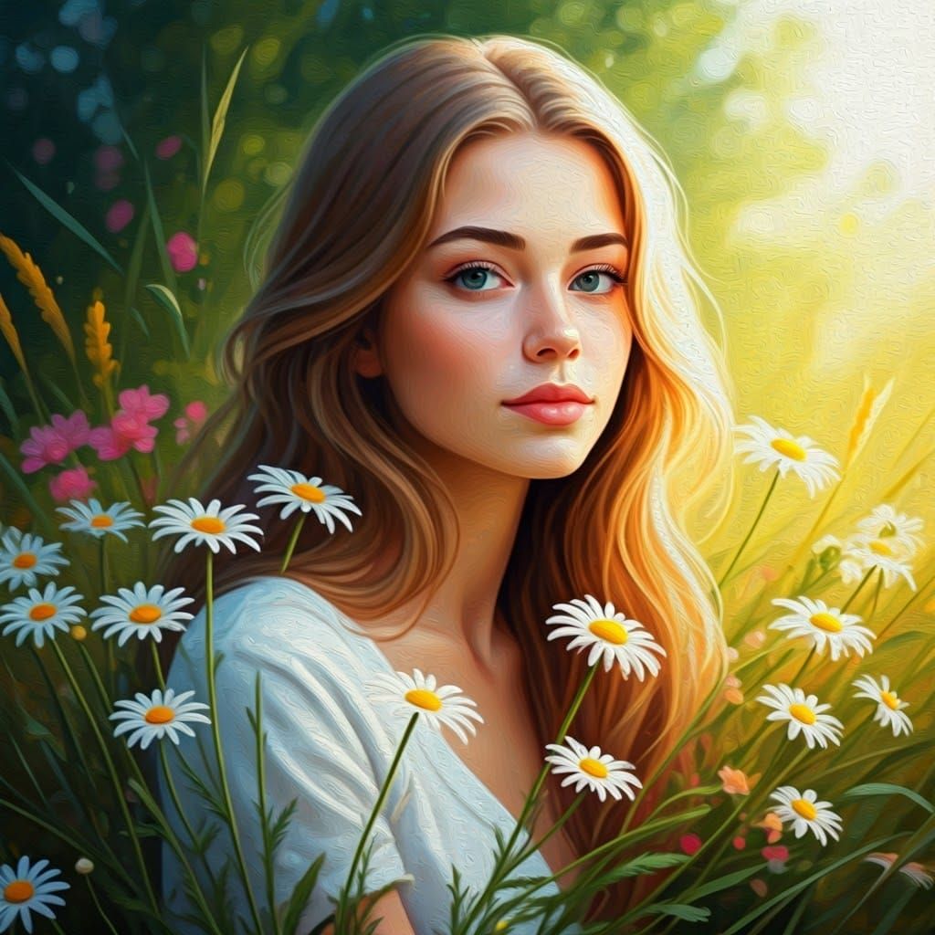 Vibrant Summer Meadow Scene in Digital Oil Painting Style