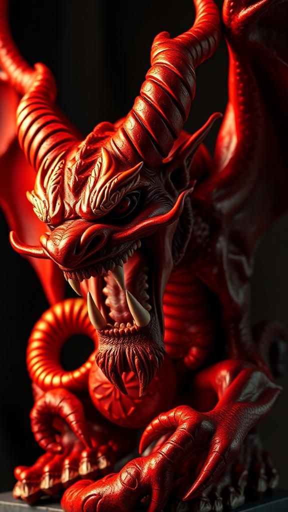 Raging Devil Porcelain Sculpture with Fractal Design