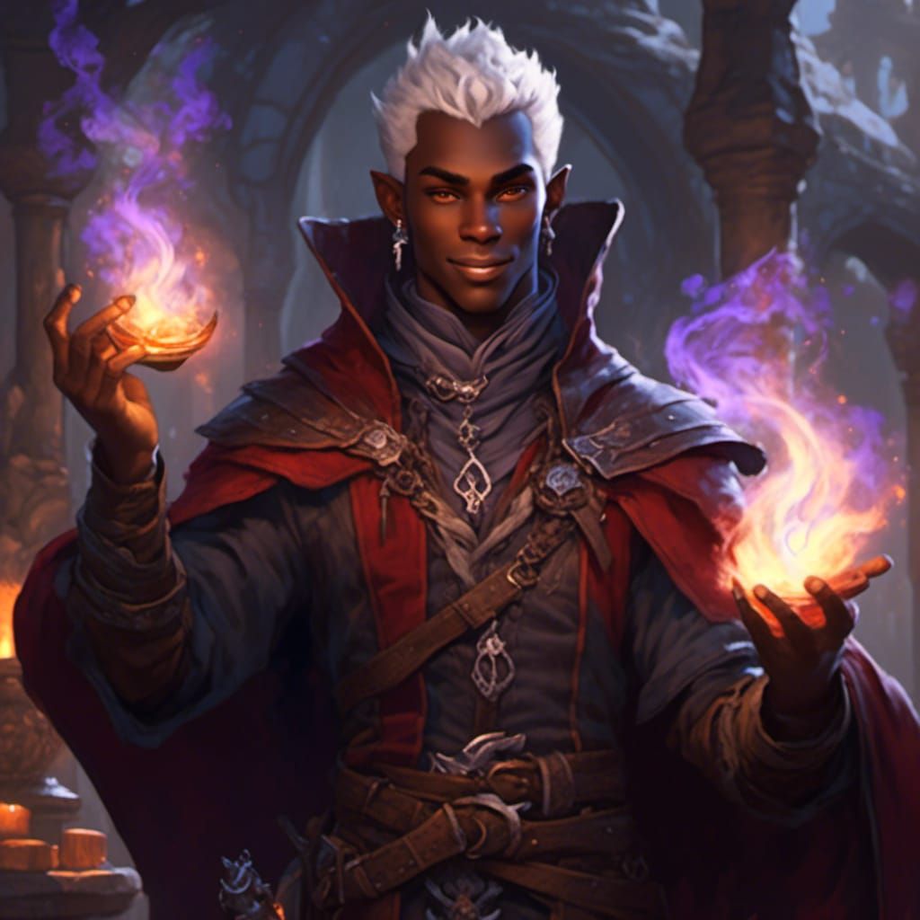 Dark Elf Casting Fire Spell in Detailed Digital Art