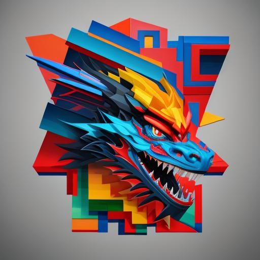 Cubist Chinese Dragon in Geometric Art Deco Style