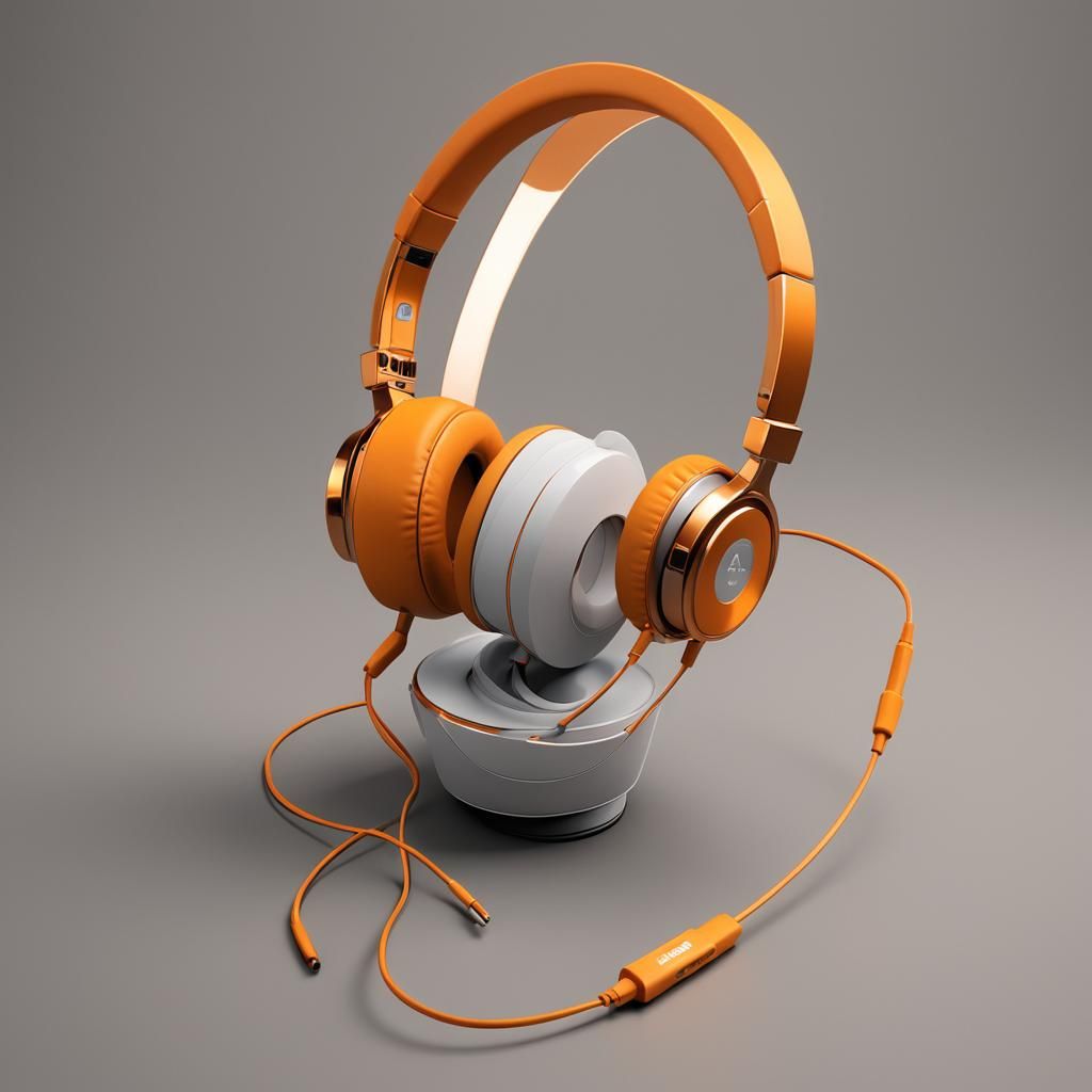 Stunning Orange Headphones in 3D Anime Style