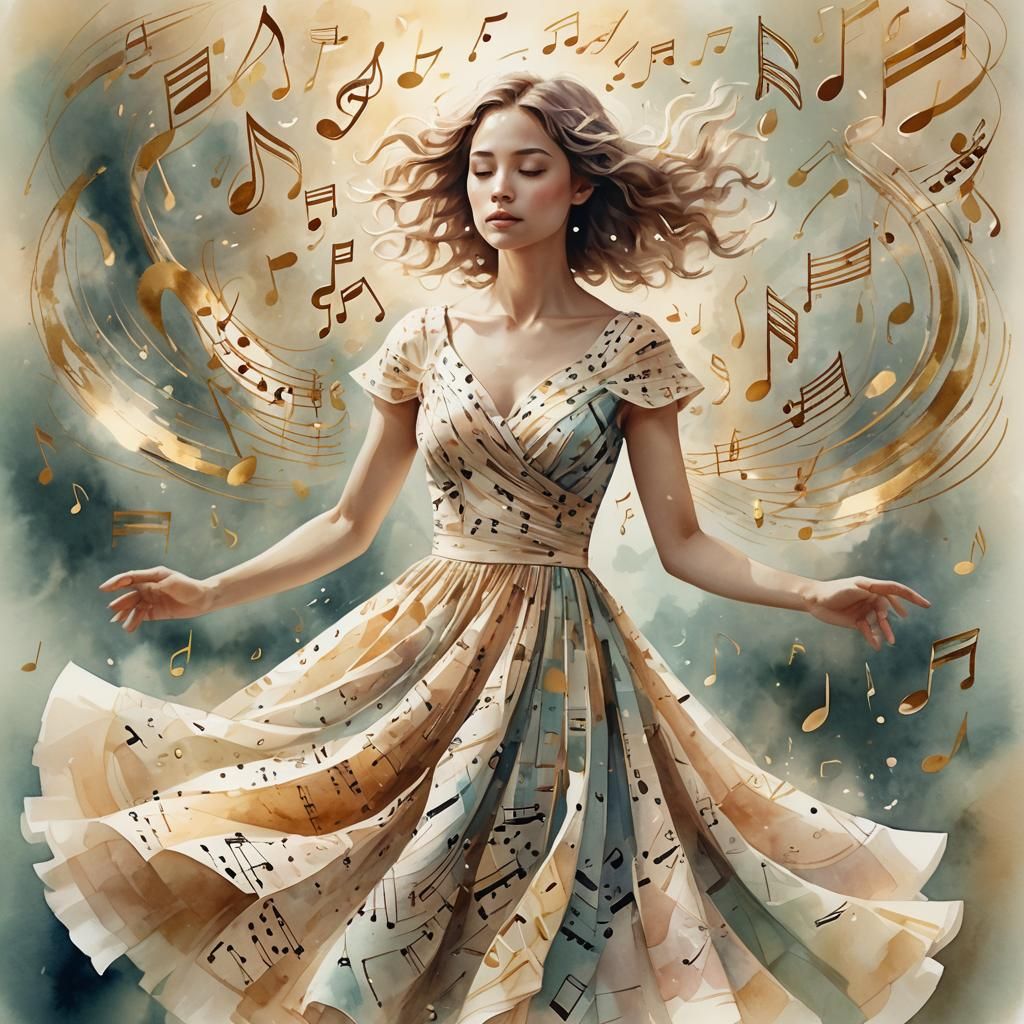 Musical Woman in Watercolor-Inspired Digital Art