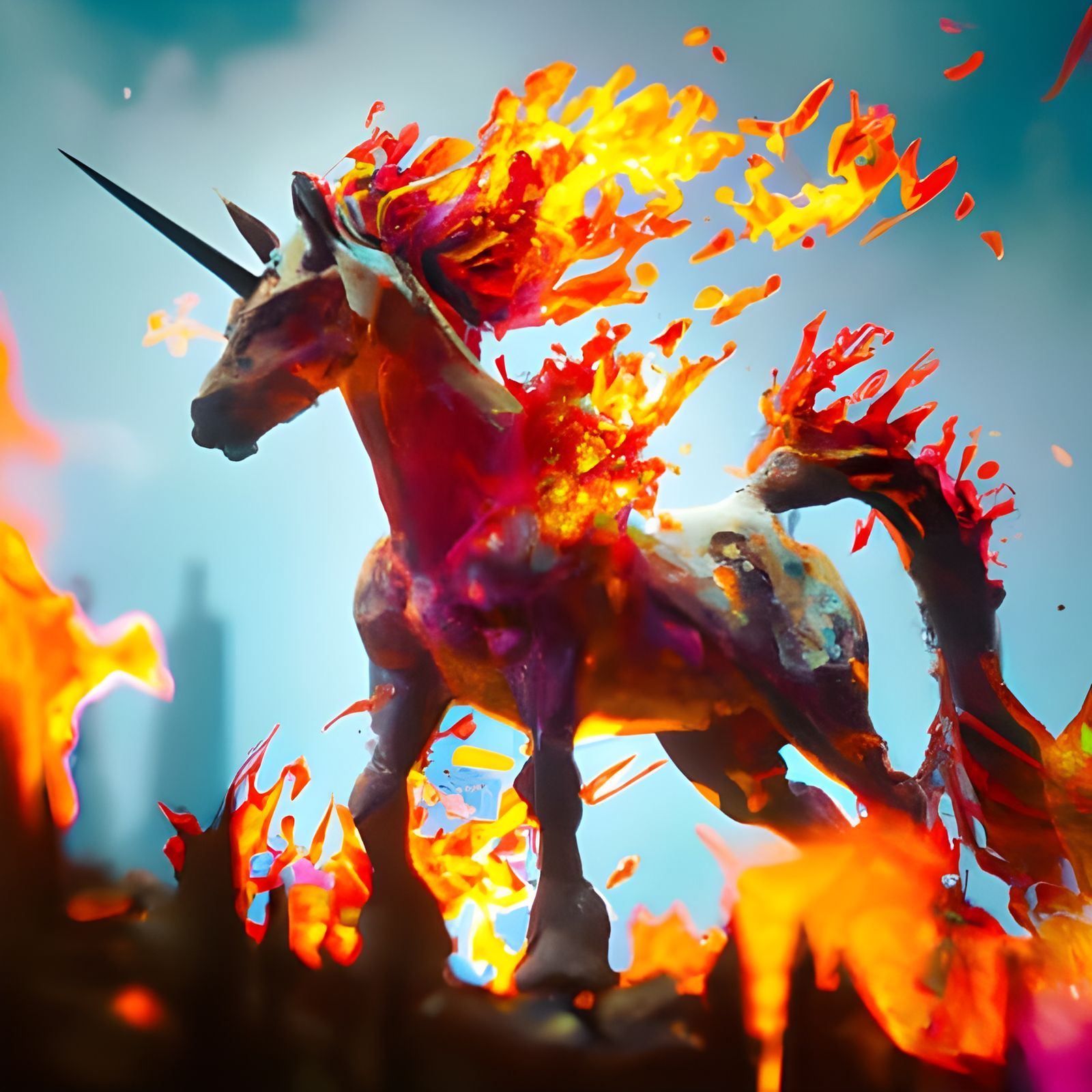 Fiery Unicorn in Detailed Matte Painting