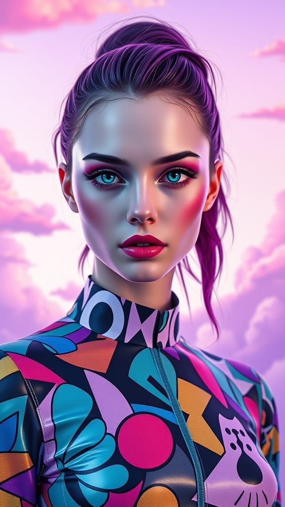 Futuristic Woman in Vibrant Pastel Landscape