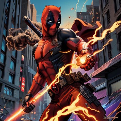 Deadpool in Heroic Comic Book Style