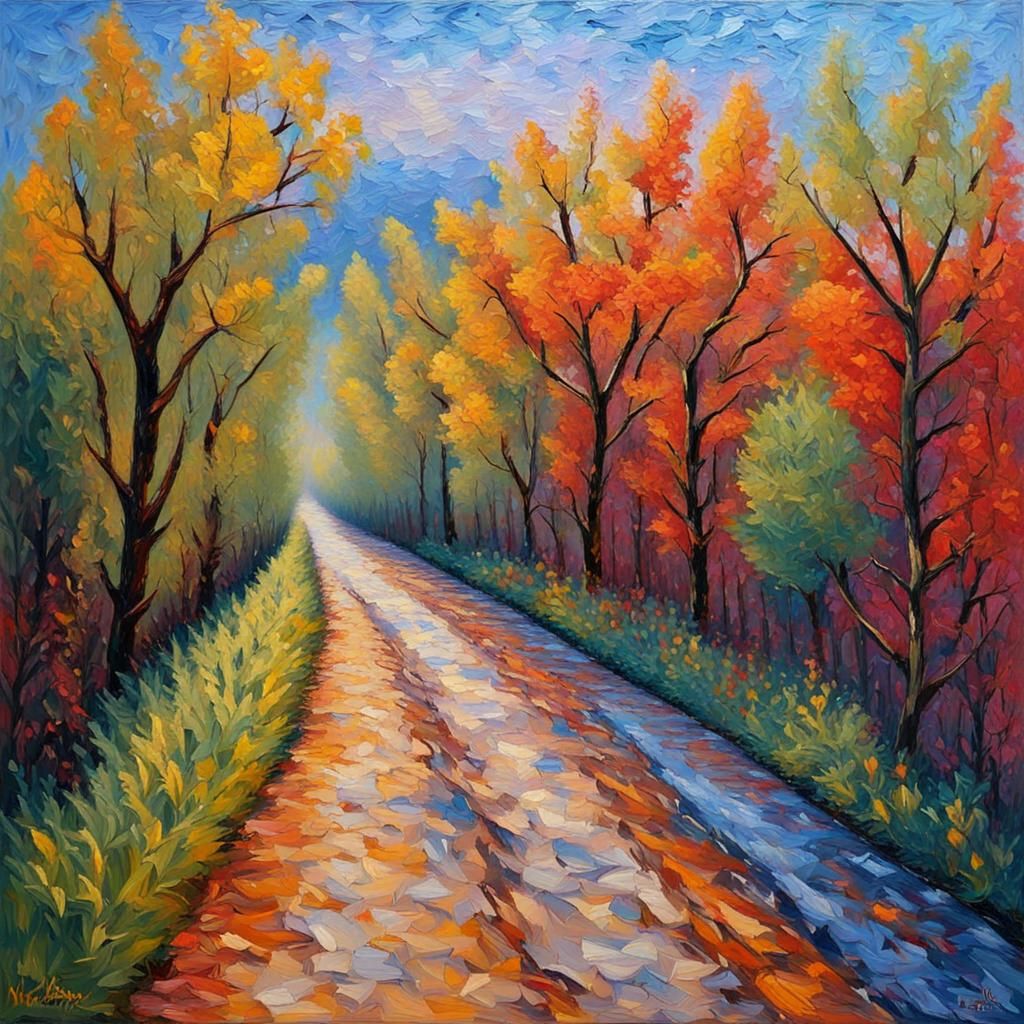 Colorful Neo-Impressionist Oil Painting with Impasto Texture