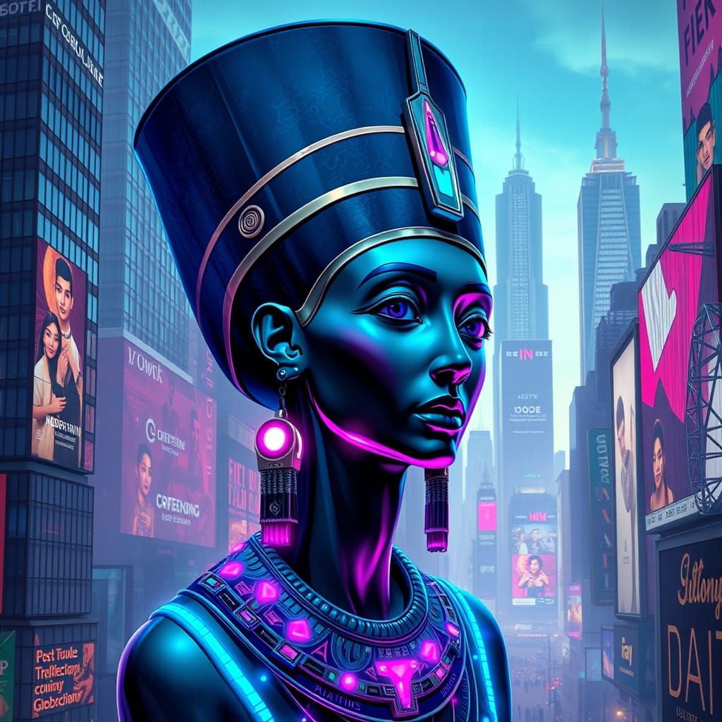Nefertiti in Cyberpunk Art Nouveau