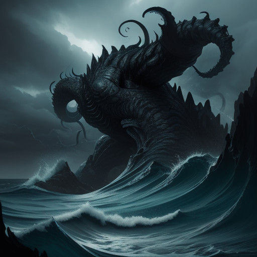Epic Sea Monster Emerges from Fierce Stormy Waters in Dramat...