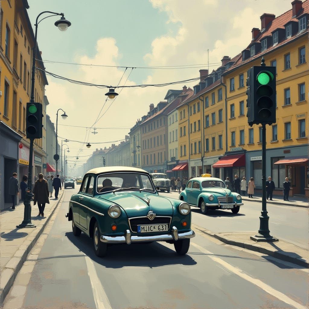 Street Scene in Retro Style with Frustrated Drivers