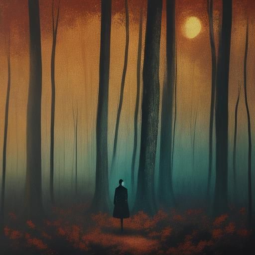 Surreal Woman in Dreamlike Forest Painting