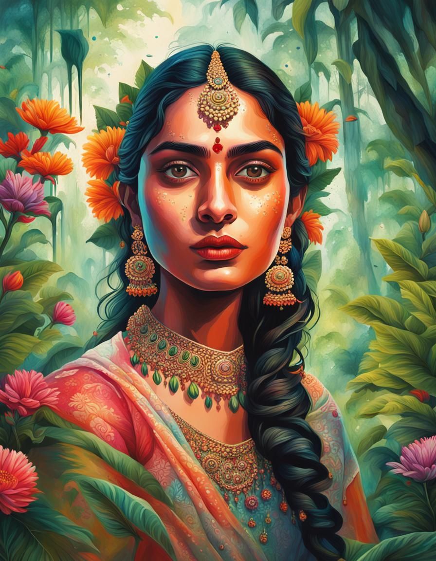 Surreal Portrait of a Hindi Bride in Jungle