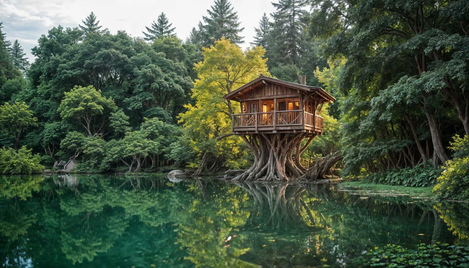 A Treehouse Perched Above a Serene Lake