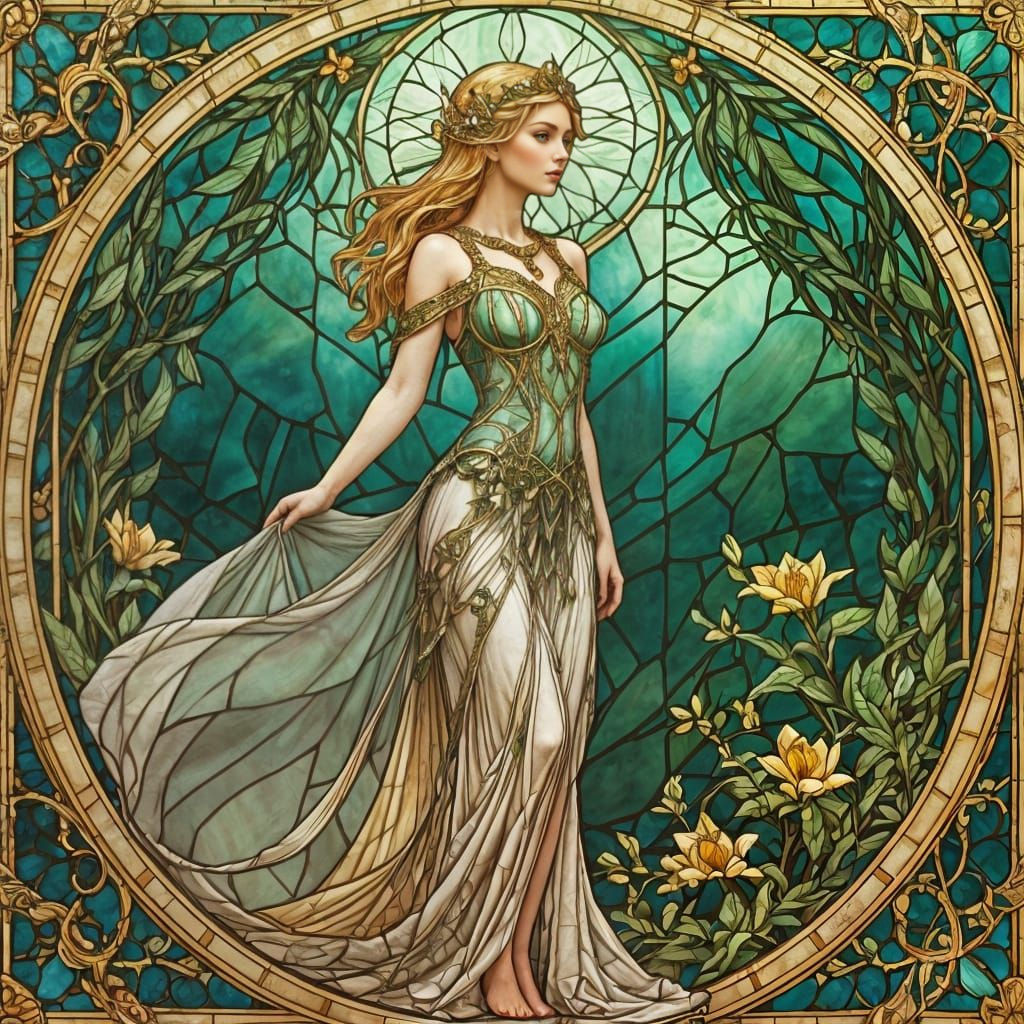 Elf Queen of Nature in Art Nouveau Style