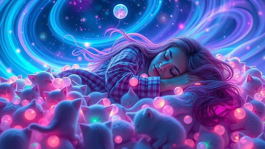 Dreamy Woman Floating Through Cosmic Heavens