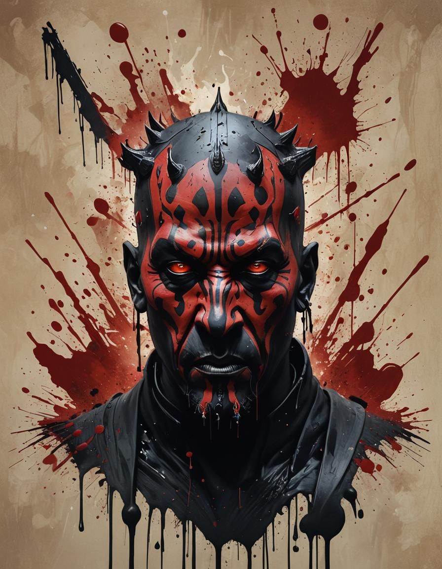Fierce Darth Maul Portrait in Splash Art Style