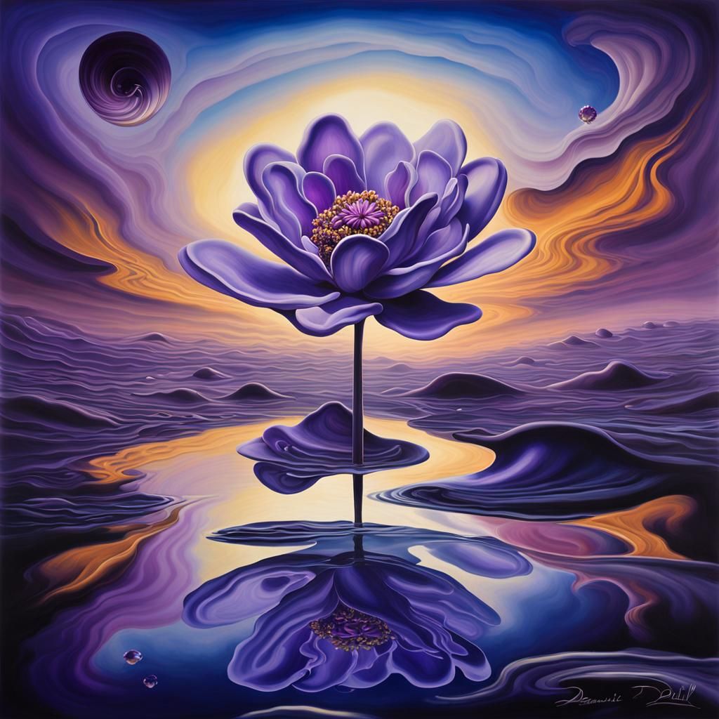 Surreal Flower in Space as Salvador Dali Painting
