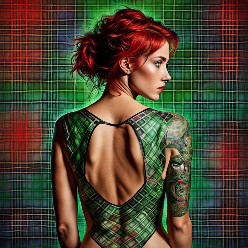 Tattooed Woman with Scottish Plaid Pattern