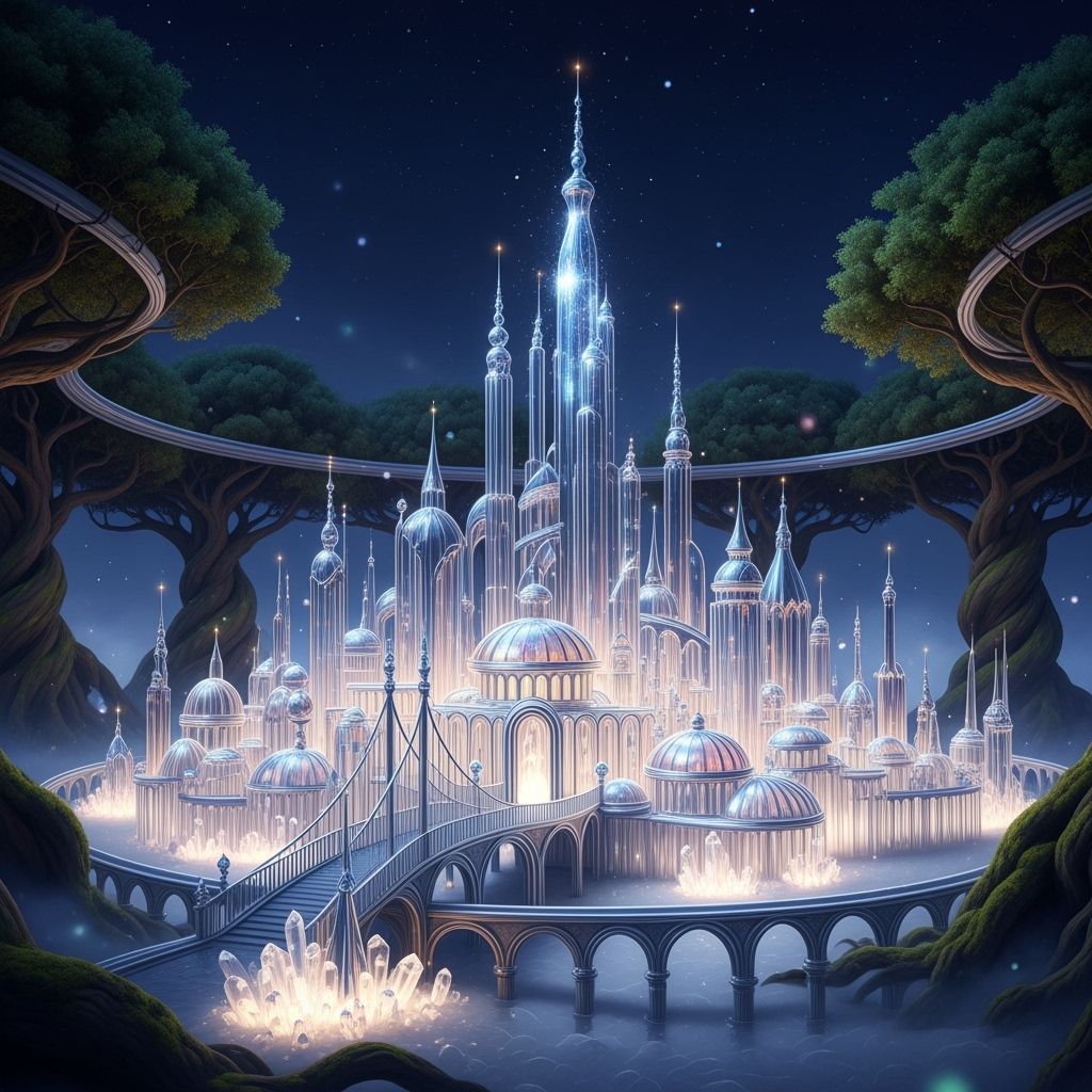 Glass Fantasy City Under Starlit Sky