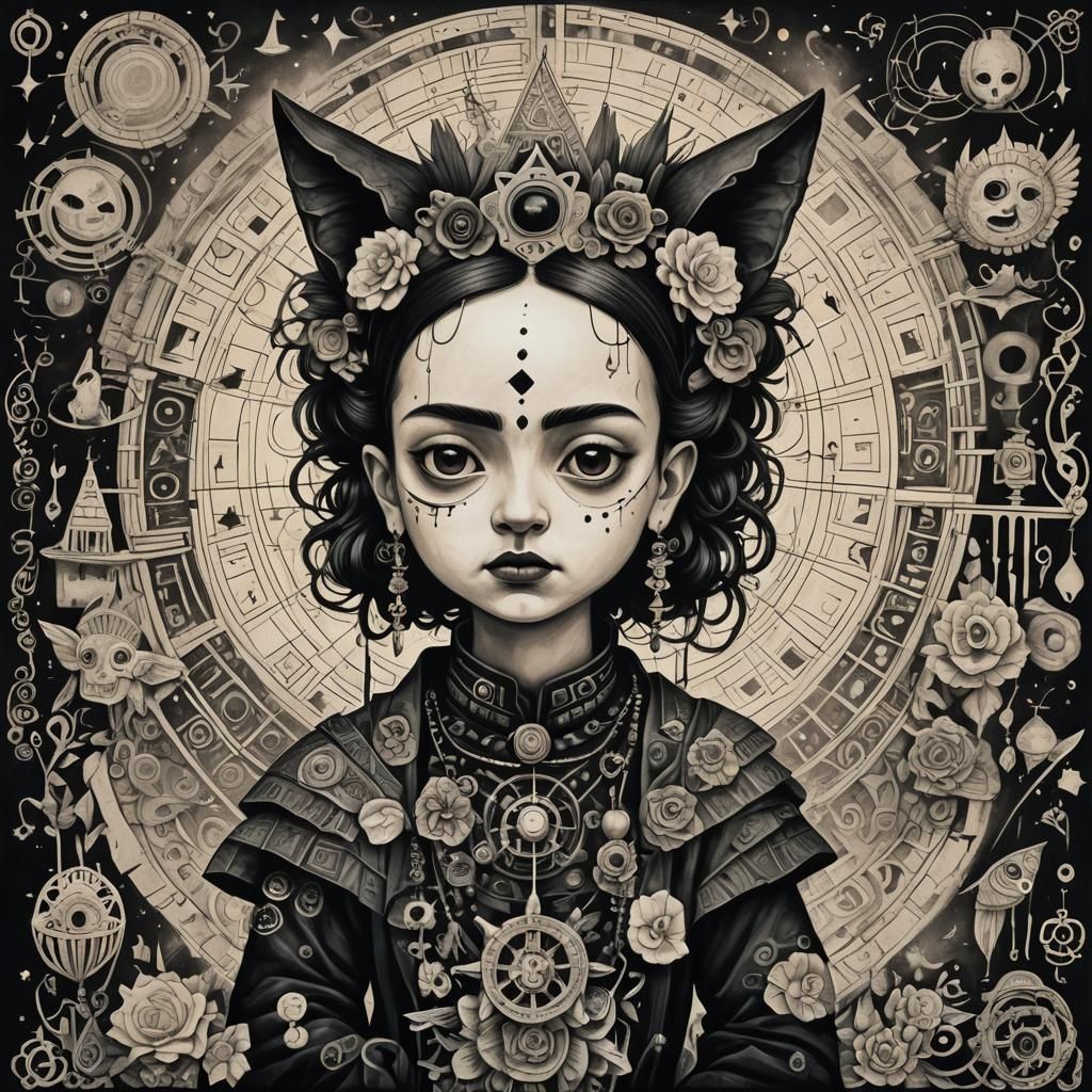 Surreal Creature in Basquiat-Kahlo Style