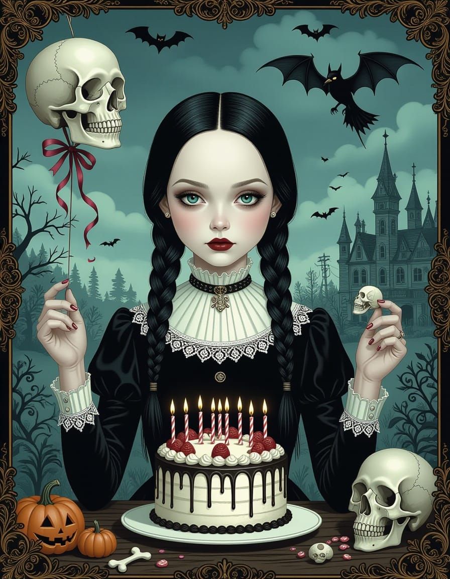 Wednesday Addams Macabre Birthday Portrait