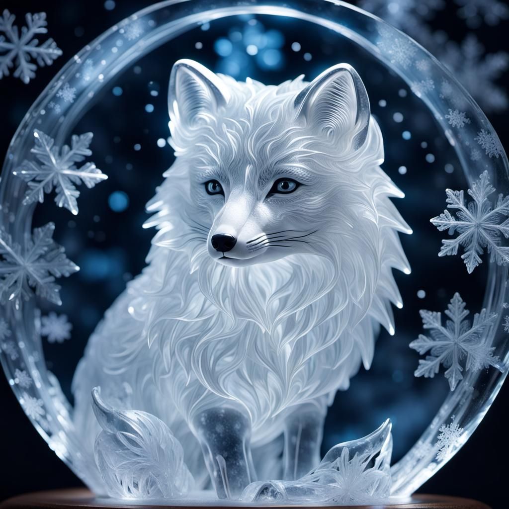 Intricate Ice Sculpture of Arctic Fox