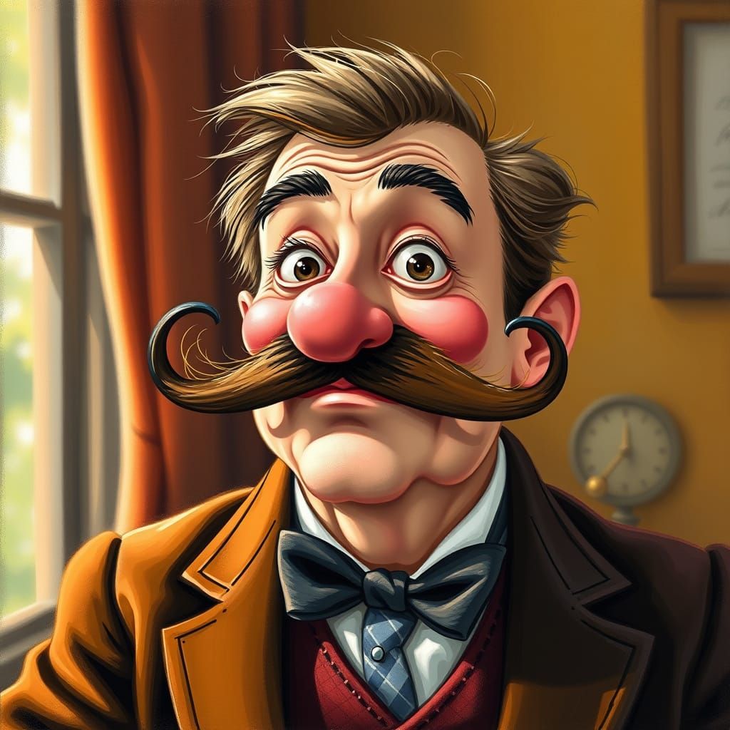 Whimsical Gentleman Portrait with Oversized Mustache