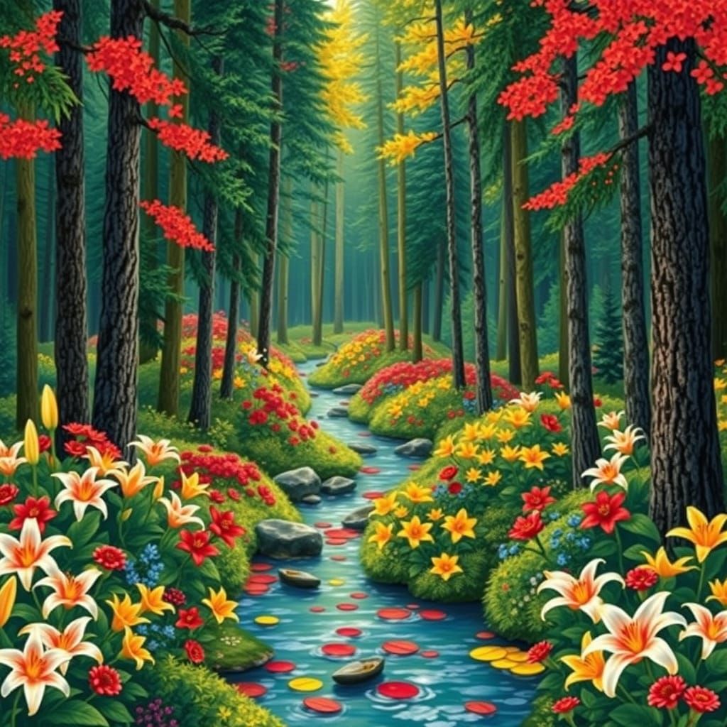 Vibrant Forest with Mathematical Harmony in Art Nouveau Styl...