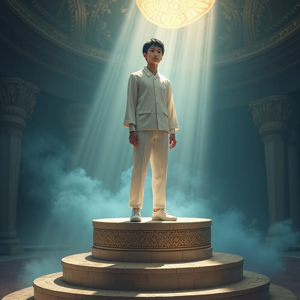 Student on Mystical Podium in Rembrandt Style