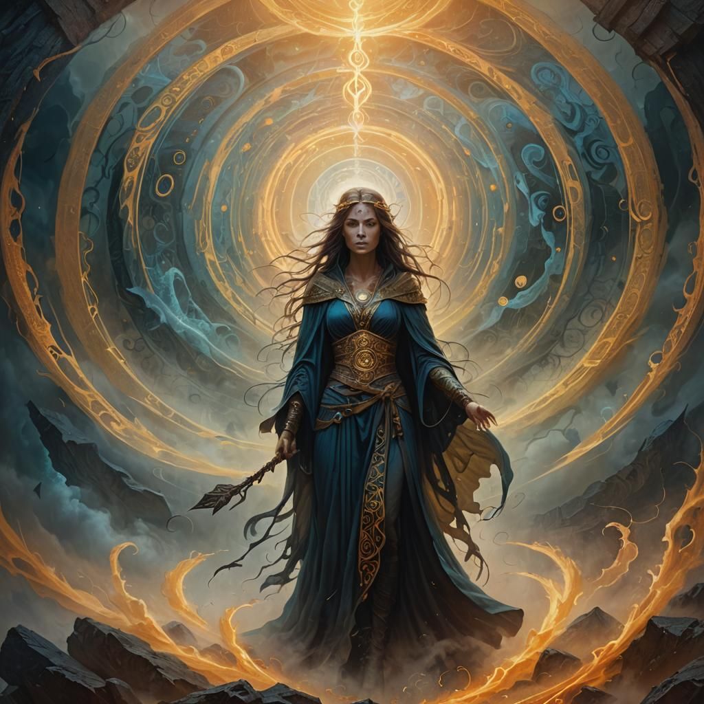 Mystical Sorceress in Eerie Surrealist Oil Painting