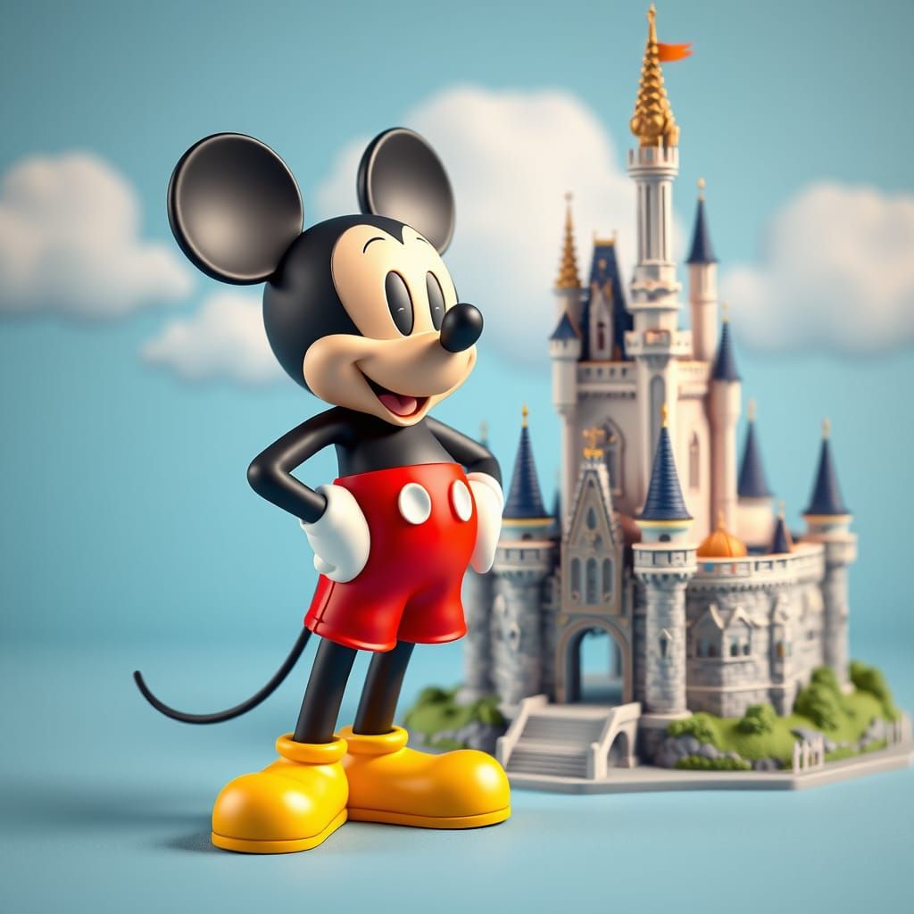 Anime-Style Mickey Mouse in Whimsical Disney Castle Scene