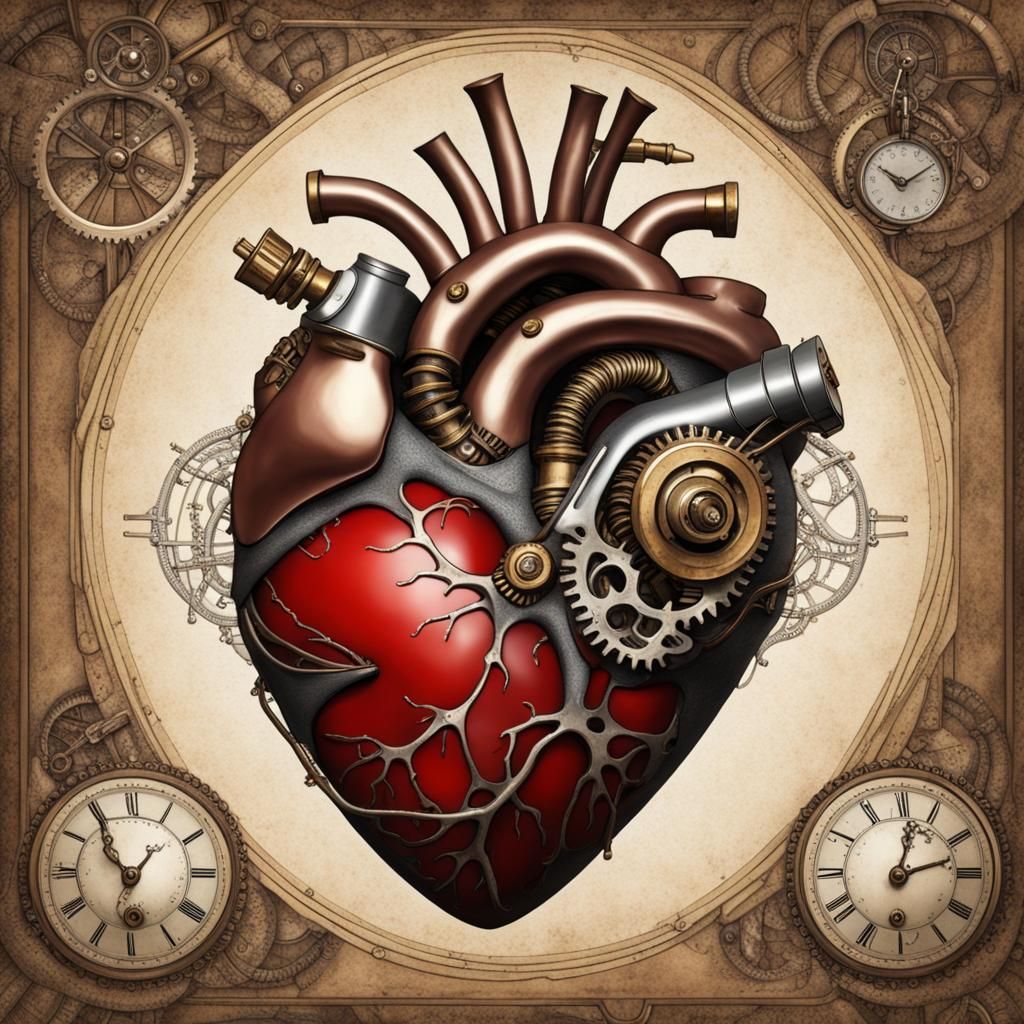 Steampunk Anatomical Heart in Detailed Mechanical Design
