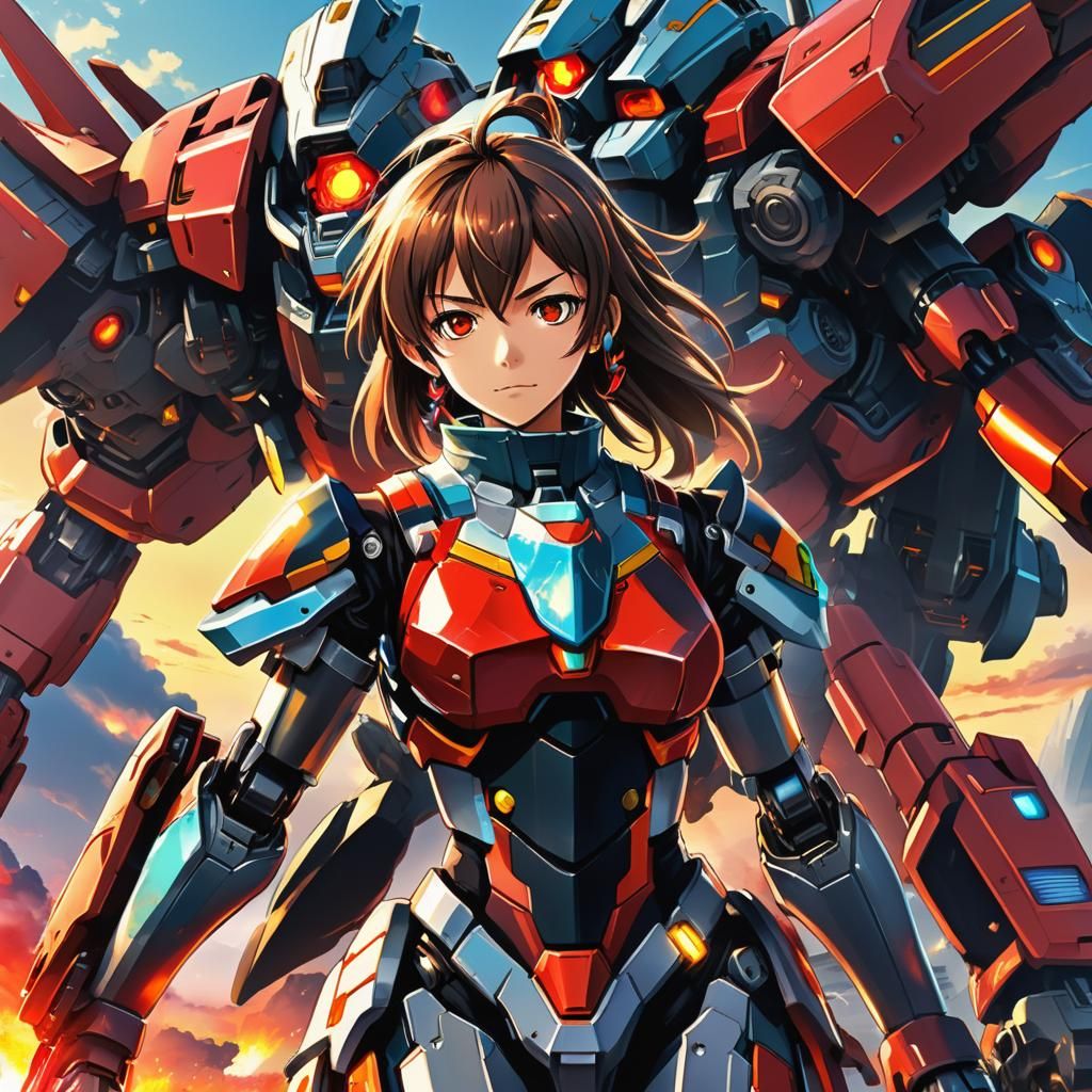 Vibrant Manga Portrait of Amy and DSA Mech