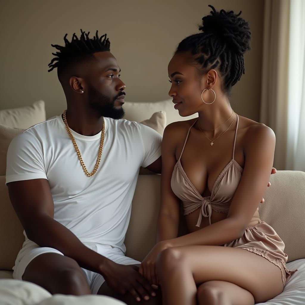 Intimate Bedroom Scene of a Handsome African American Man