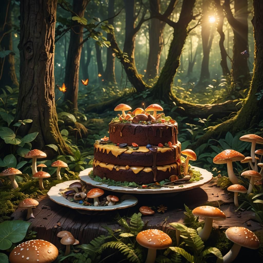Mystical Forest Cake Slice: Fantasy Concept Art