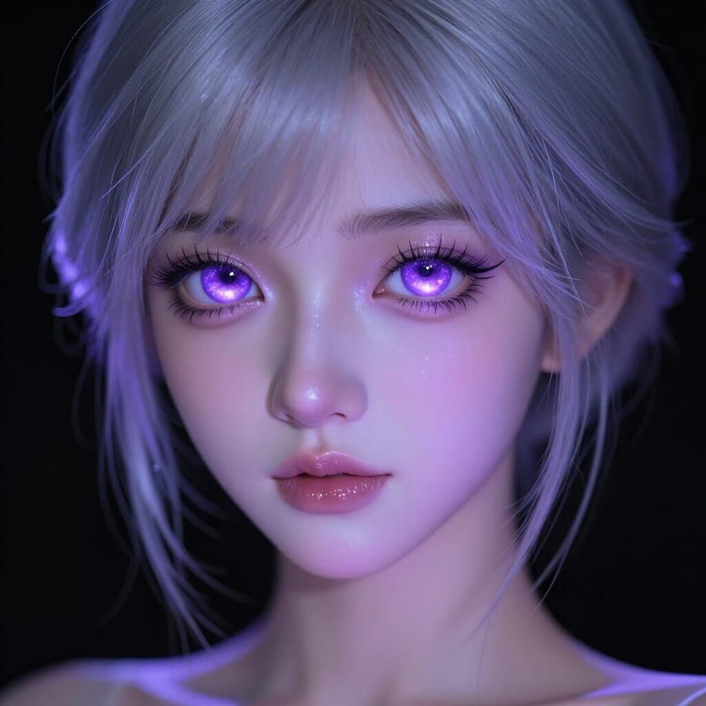 Luminous Priestess with Violet Nebula Eyes
