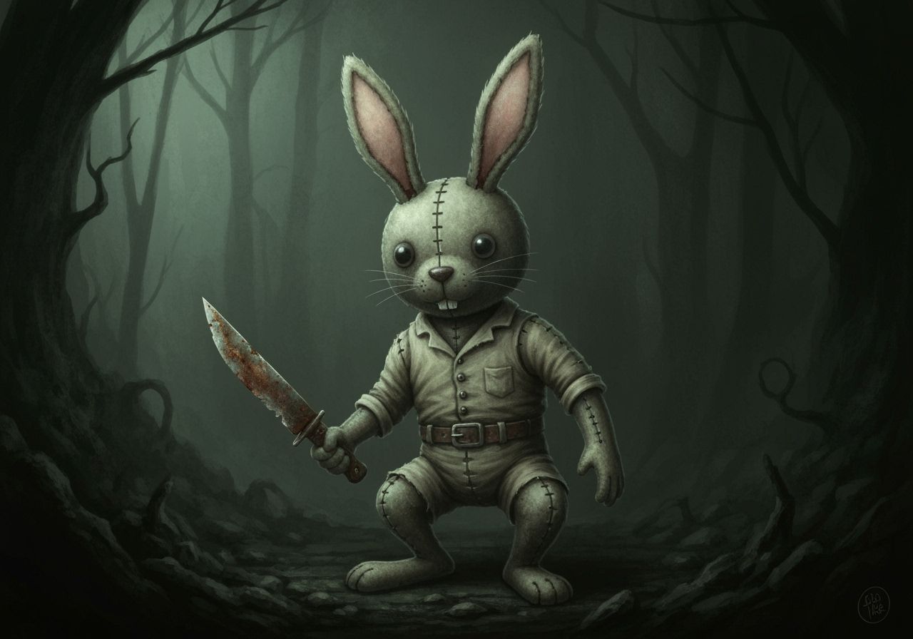 Demonic Rabbit with Rusty Knife in Dark Fantasy Style