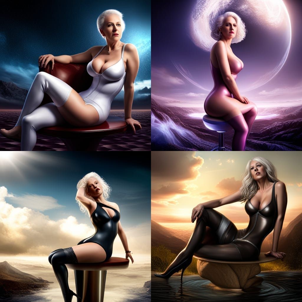 Voluptuous Woman in Latex Dress: Digital Matte Painting