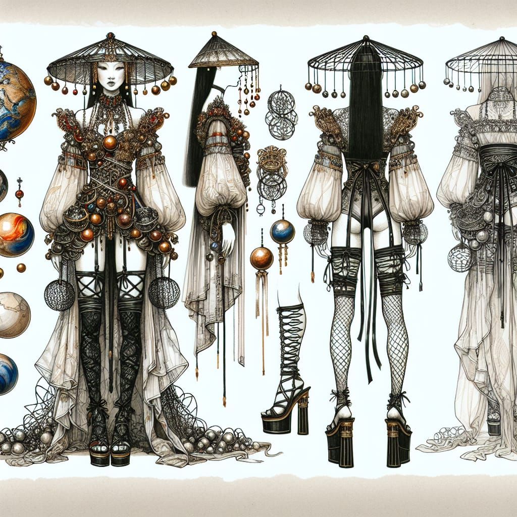 Asian-Inspired Medieval Couture: Ink and Watercolor Fashion