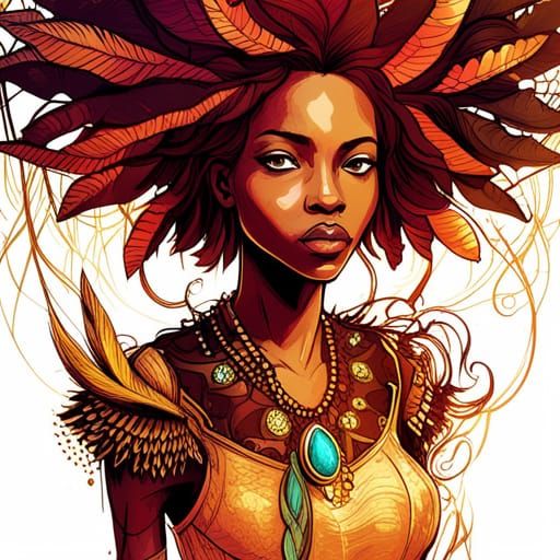 African Princess with Luminous Colors and Golden Outlines