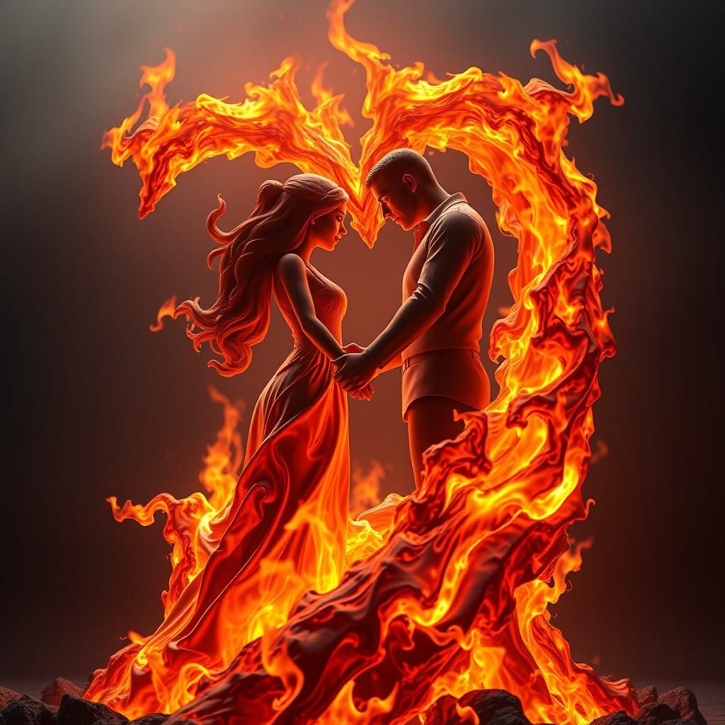 Majestic Couple Embracing in a Swirling Inferno