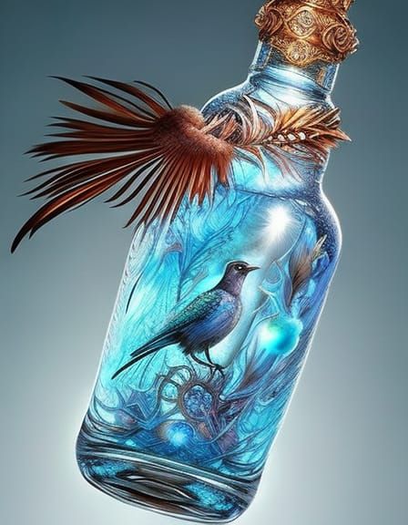 Icy Bird in a Bottle Digital Illustration