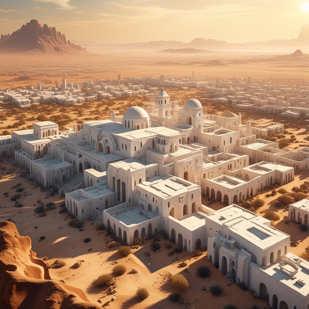 Surreal Desert City in Golden Light