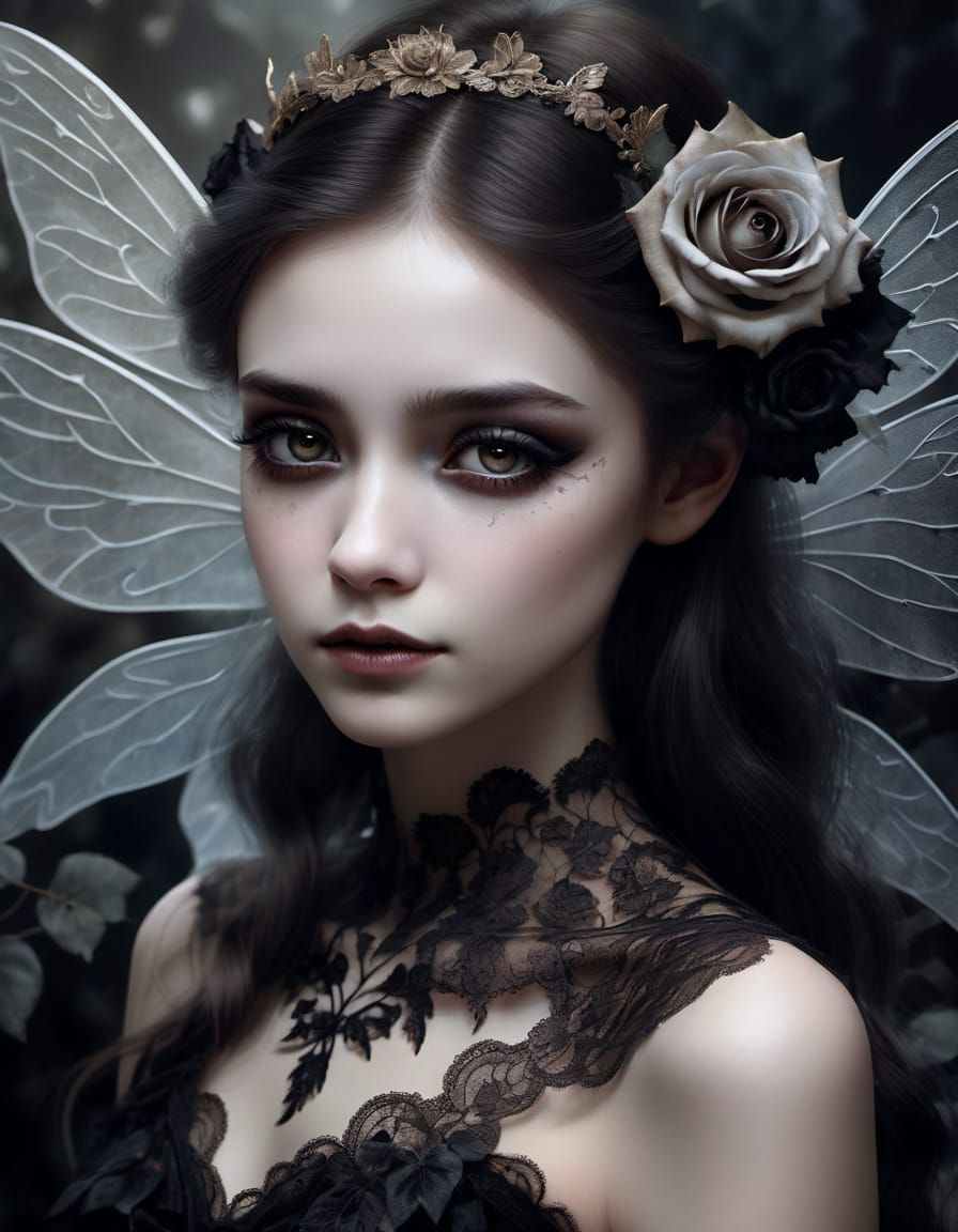 Gothic Fairy with Black Roses: A Digital Painting