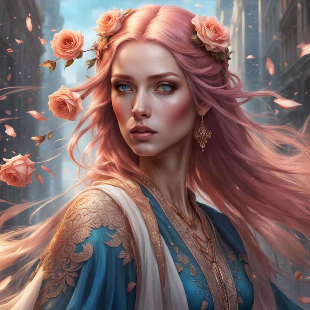 Rose Gold Haired Girl Portrait in Fantasy Style