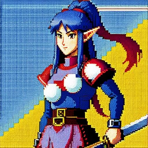 Cute Elf Warrior in 8-Bit Pixel Art Style